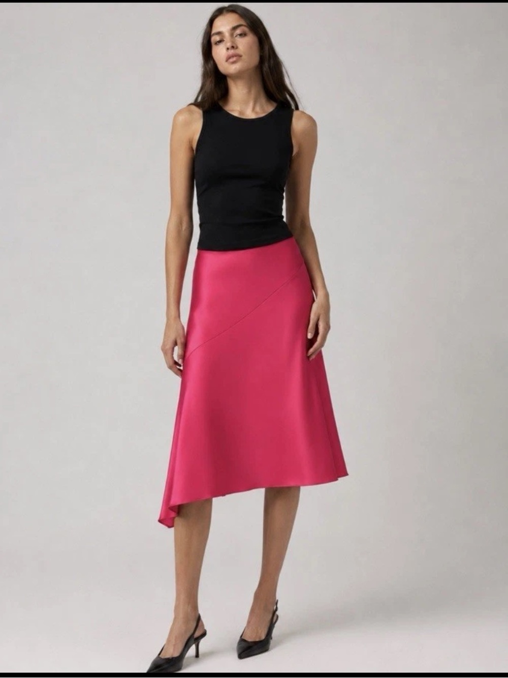NWT Helmut Lang Neon Pink Satin Asymmetrical A-Line Skirt Lined Size 8 $408 NWT